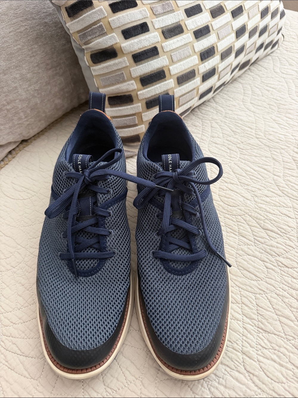 Cole Haan Navy Mesh Lace-Up Sneakers with Tan Accent
